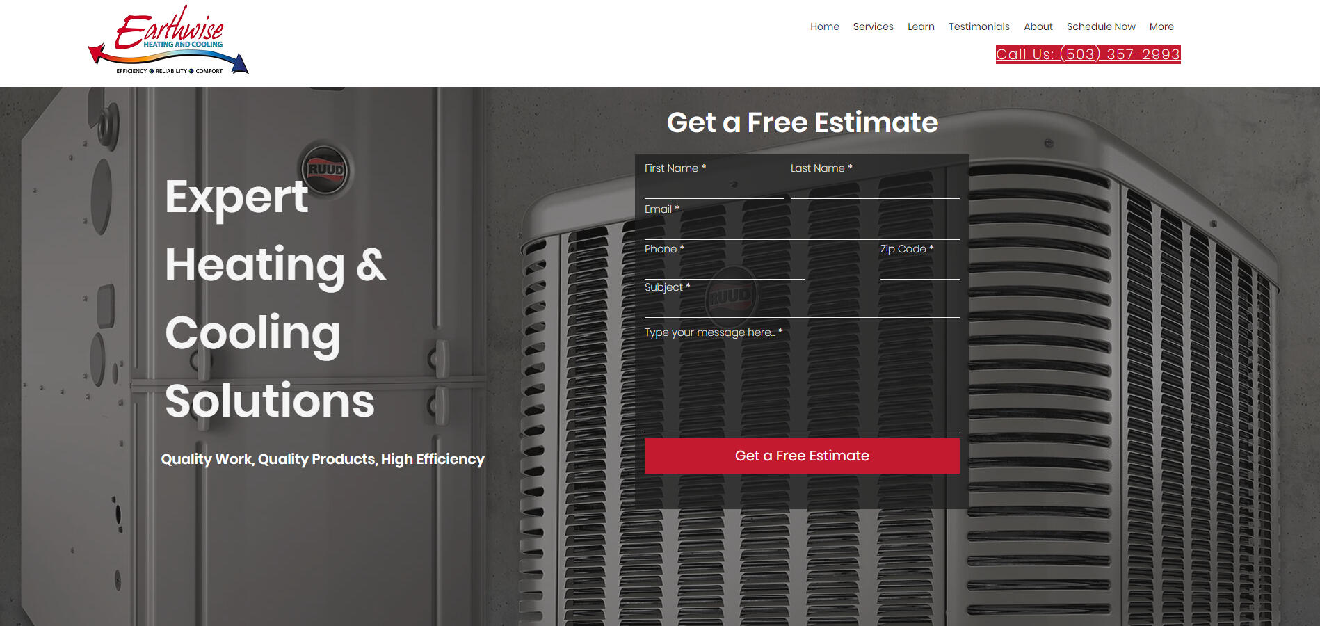 Earthwise Heating and Cooling Website Relauch with New Lead Capture, Testimonial, Services and Education Sections